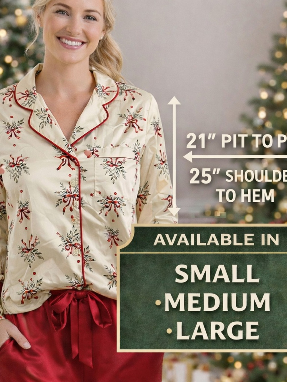 Fantastic Fawn Cream Pajama Top with Red and Green Accents